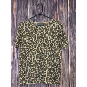 Working Classics Leopard Print Metallic Knit Top Women Size 14/16 Short Sleeve
